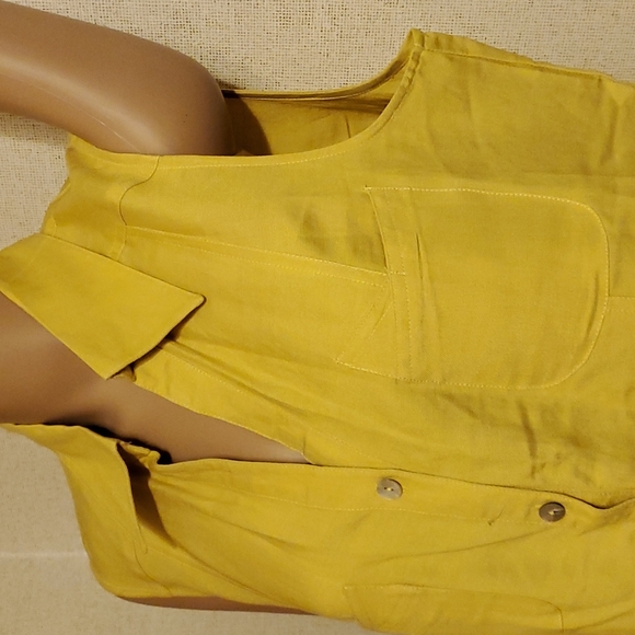 Ashley Stewart Collard Sleeveless Button up Top / Mustard yellow / IX - Picture 5 of 8